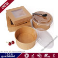 Eco Disposable Brown Kraft Paper Salad Cup Fruit Bowl with Lid Food Packaging Rice Bowl